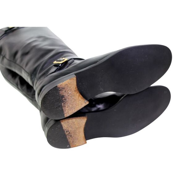 Cole Haan BLACK GENUINE LEATHER LOW HEEL ROUND TOE SIDE ZIP BELTED BOOTS Sz 7B - Picture 6 of 11